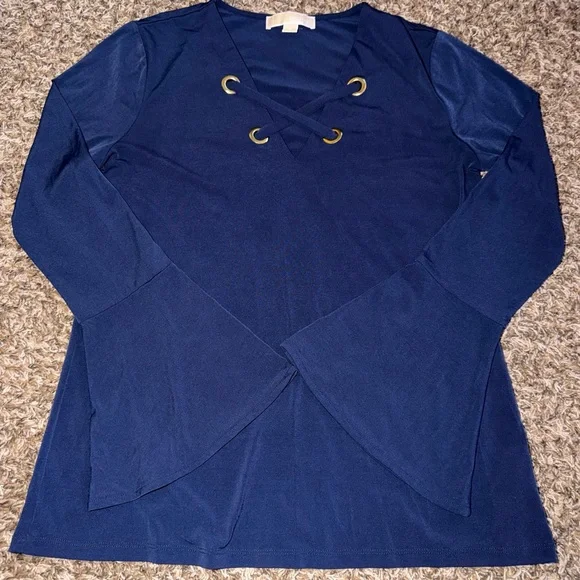 Michael Kors Navy Blue Lace-Up Women's Top - Picture 1 of 2